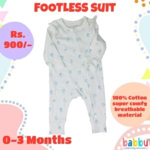 Footless suit 0-3 Months - White with Blue Flowers
