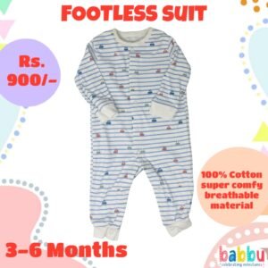 Footless suits 3-6 Months - Blue Stripes and Cars