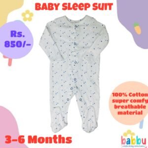 Sleep Suits 3-6 Months - White with Blue Dots