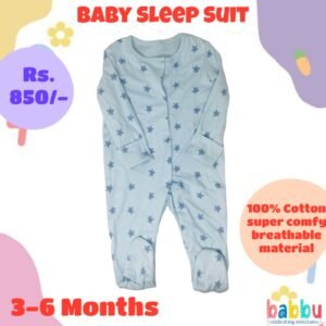 Sleep Suits 3-6 Months - Light Blue with Blue Stars