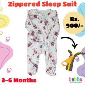 Zipper Sleep suits 3-6 Months - White with Roses