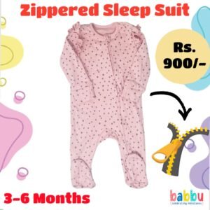 Zipper Sleep suits 3-6 Months - Salmon Pink with Polka Dots
