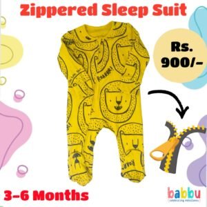 Zipper Sleep suits 3-6 Months - Yellow with Lion Faces