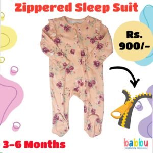 Zipper Sleep suits 3-6 Months - Pink with Roses