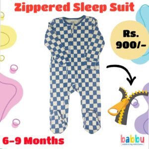 Zipper Sleep suits 6-9 Months - Blue and White Checks