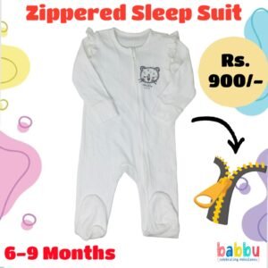 Zipper Sleep suits 6-9 Months - Textured White Cat Face