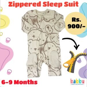 Zipper Sleep suits 6-9 Months - Beige Brown Face