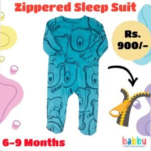 Zipper Sleep suits 6-9 Months - Green with Bear Faces
