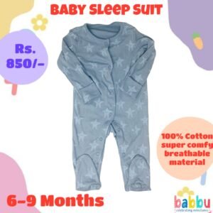 Sleep Suits 6-9 Months - Blue with Blue Stars
