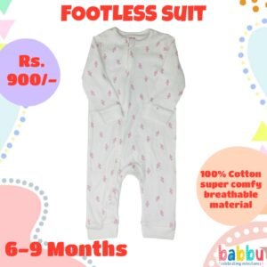Footless suits 6-9 Months - White with Pink Flowers