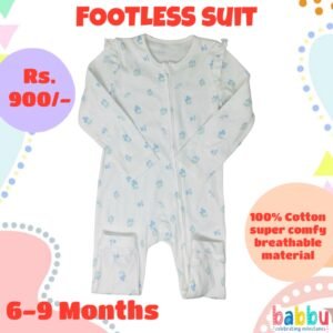 Footless suits 6-9 Months - White with Blue Flowers