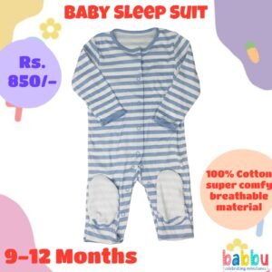 Sleep Suits 9-12 Months - Light Blue and White Stripes