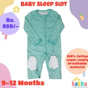 Sleep Suits 9-12 Months - Green and White Stripes