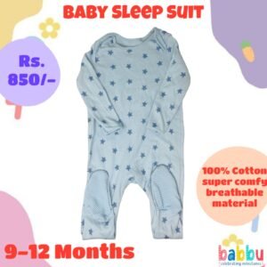 Sleep Suits 9-12 Months - Light Blue with Blue Stars