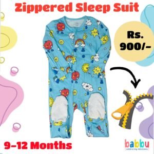 Zipper Sleep suits 9-12 Months - Blue with Rainbows and Clouds