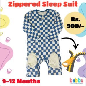 Zipper Sleep suits 9-12 Months - Blue and White Checks