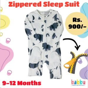Zipper Sleep suits 9-12 Months - Black Elephants