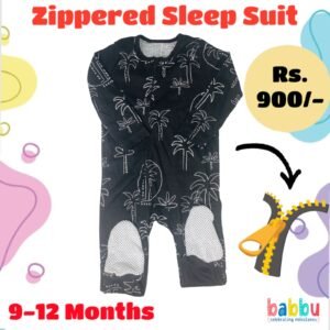 Zipper Sleep suits 9-12 Months - Black with Trees