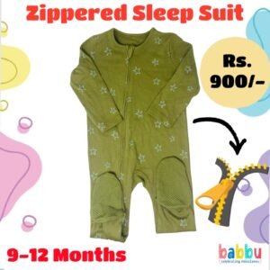 Zipper Sleep suits 9-12 Months - Green with Stars