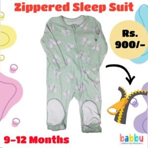 Zipper Sleep suits 9-12 Months - Green with Butterflies