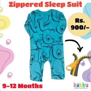 Zipper Sleep suits 9-12 Months - Green with Bear Faces