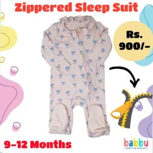 Zipper Sleep suits 9-12 Months - Pink with Blue Bows