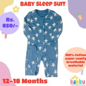 Sleep Suits 12-18 Months - Blue with White Stars