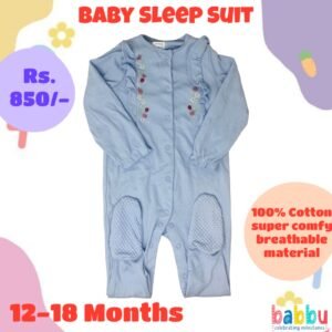 Sleep Suits 12-18 Months - Light Blue with Starawberries