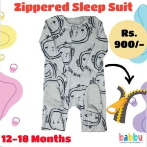Zipper Sleep suits 12-18 Months - Grey with Money Faces