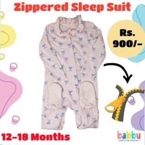 Zipper Sleep suits 12-18 Months - Pink with Blue Bows
