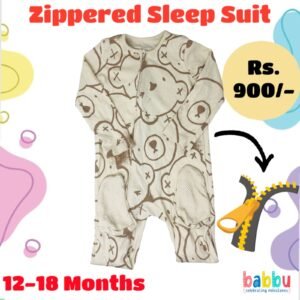 Zipper Sleep suits 12-18 Months - Beige with Bear Faces