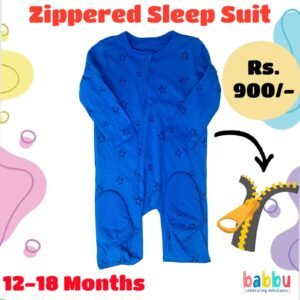 Zipper Sleep suits 12-18 Months - Blue with Black Stars