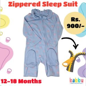 Zipper Sleep suits 12-18 Months - Blue with Bows