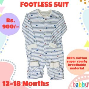 Footless suits 12-18 Months - Blue Stripes with Cars