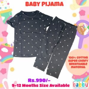 Pijamas 9-12 Months - Black with White Hearts