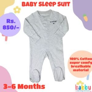 Sleep Suits 3-6 Months - Grey Sleepy Print