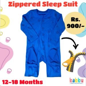Zipper Sleep suits 12-18 Months - Blue with Black Stars