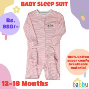 Sleep Suits 12-18 Months - Pink Stripes with Flowers