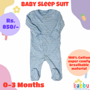 Sleep Suits 0-3 Months - Light Blue with White Waves