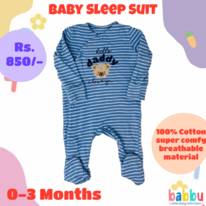 Sleep Suits 0-3 Months - Hello Daddy Blue Stripes