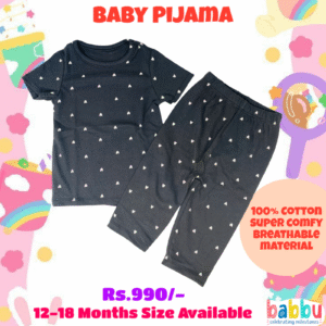 Pijamas 12-18 Months - Black with White Hearts