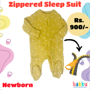 Zipper Sleep suits Newborn - Yellow with White Shapes