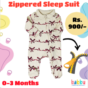 Zipper Sleep suits 0-3 Months -Maroon Bows
