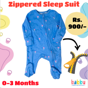 Zipper Sleep suits 0-3 Months - Blue with Flower