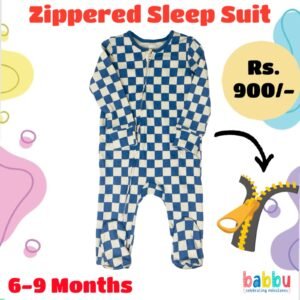 Zipper Sleep suits 6-9 Months - Blue and White Checks