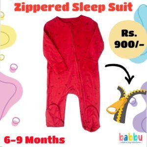 Zipper Sleep suits 6-9 Months - Red with Bow