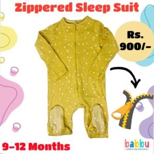 Zipper Sleep suits 9-12 Months - Textured Yellow with White Shapes