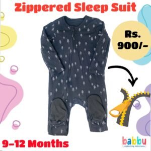 Zipper Sleep suits 9-12 Months - Brushed Black with Trees