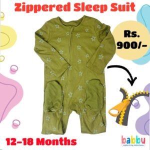 Zipper Sleep suits 12-18 Months - Green with Blue Stars