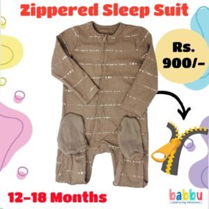 Zipper Sleep suits 12-18 Months - Textured Brown with Print